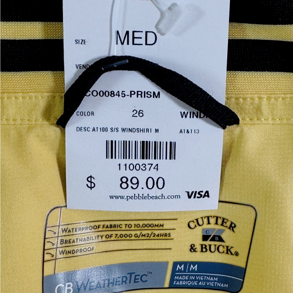 Cutter & Buck: Pebble Beach Yellow and Black Zip-up Windbreaker (NWT) - Picture 6 of 8